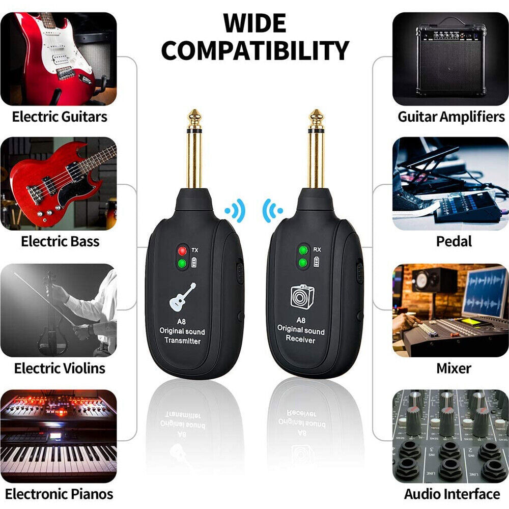 Wireless Guitar System Transmitter Receiver fit Guitar Bass Violin Digital 100ft