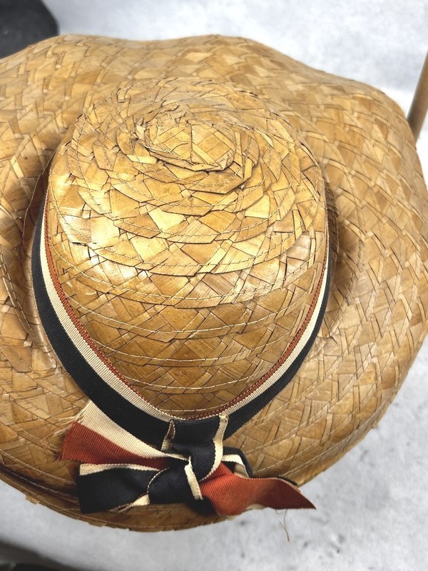 antique straw hat wide brim natural color 20.5 inch inside edge original 1940