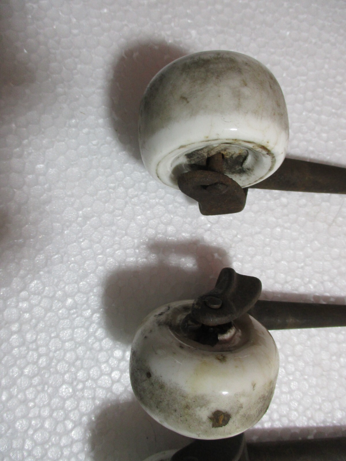 5 LARGE Antique Furniture Porcelain Caster Wheels Steel Pins NON MATCHING!!!