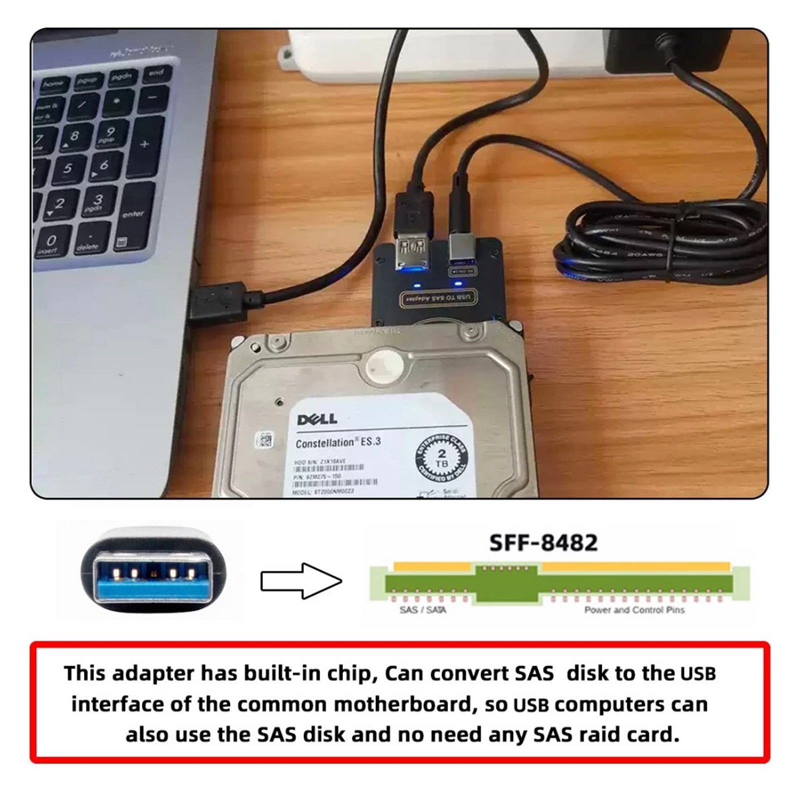 USB 3.0 to SAS Adapter for SFF-8482 SAS Hard Disks to USB 3.0 Converter AdapteeB