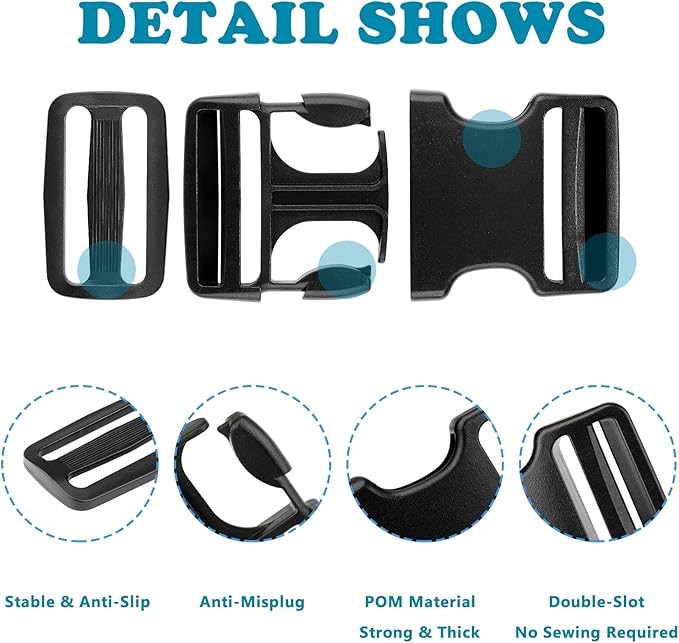 6Set Buckles for Nylon Webbing Straps 2", Quick Side Release Plastic Buckles Cli