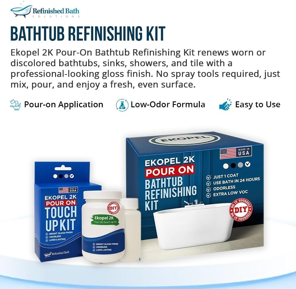 DIY Bathtub Refinishing Kit with Gloss White Finish and Odorless Paint Formula