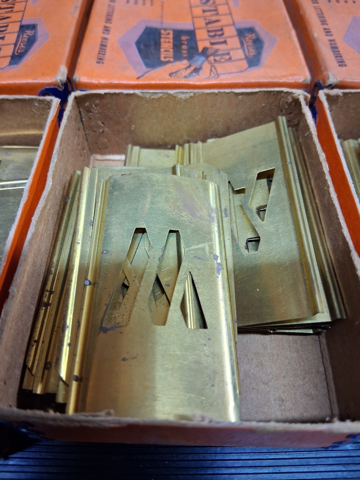 Vintage Reeses Adjustable Brass Stencils Lot Gothic 1" Letters