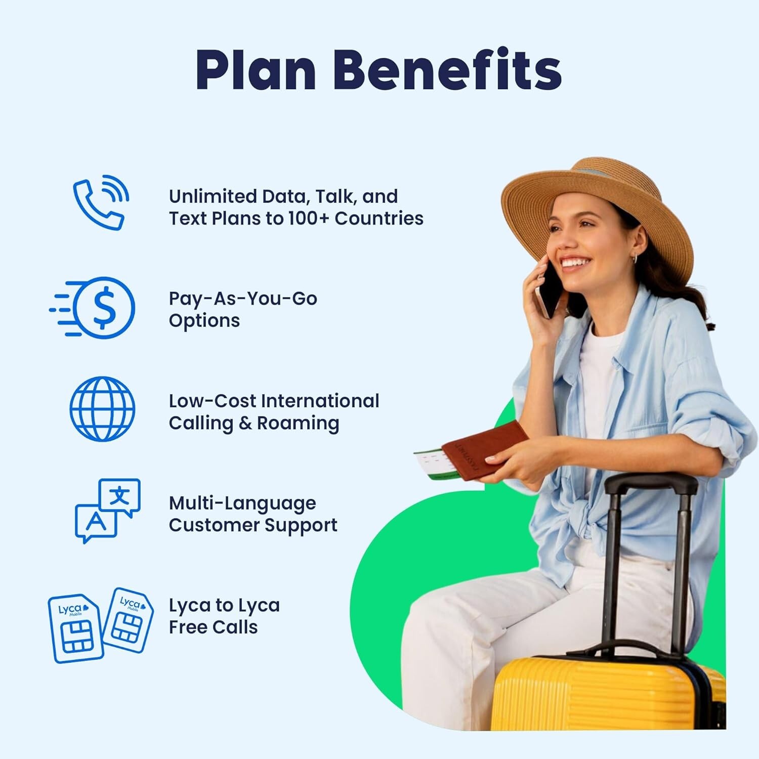 Lycamobile Prepaid SIM Card 3GB 4G/5G Unlimited Data-Talk, Text to 100 Countries