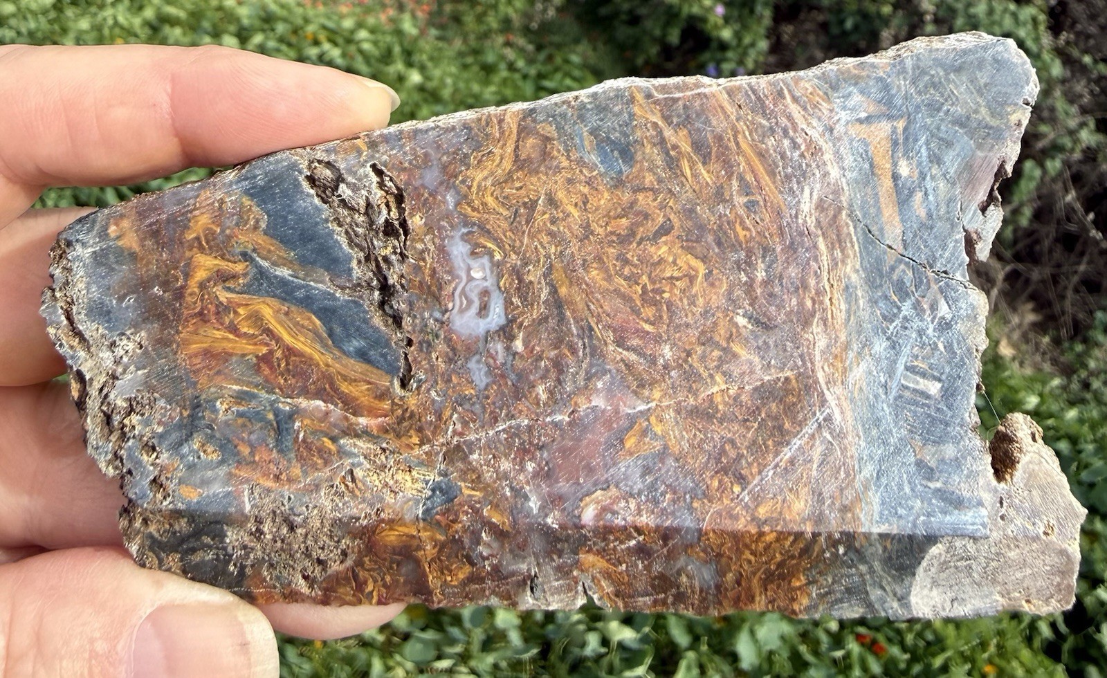 Pietersite Unpolished Slab. 4 5/8” x 2 7/8” x .25”, 3.7 Ounce. Imperfections.
