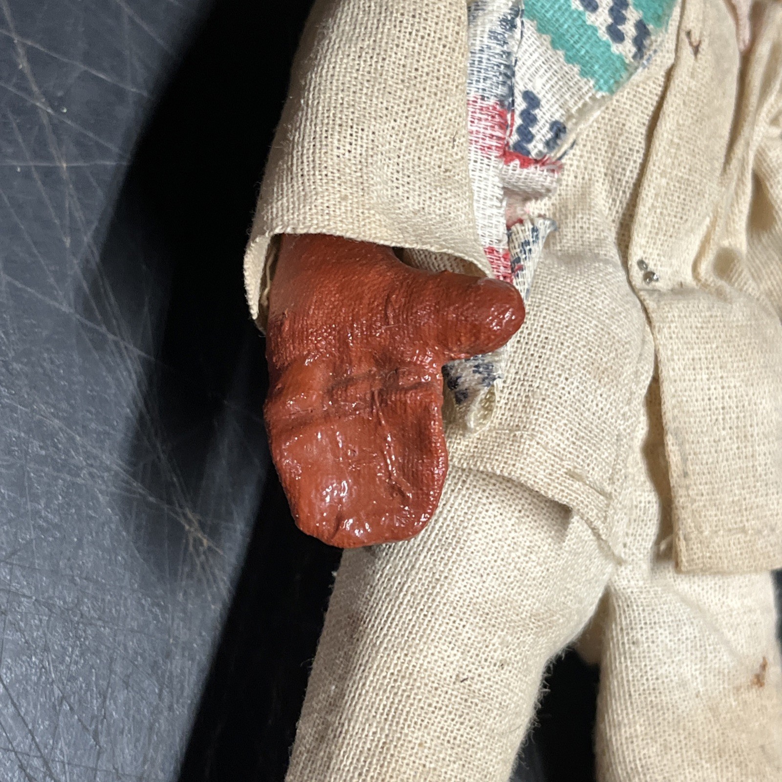 Vintage Mexican Hand Made Painted Oil Cloth Folk Art Dolls 9”Tall