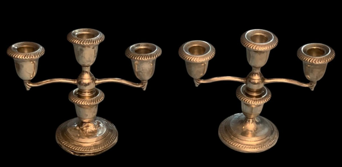 Sterling Silver Weighted "735" 3 Arm Candlestick Candelabra PAIR* HALLMARK