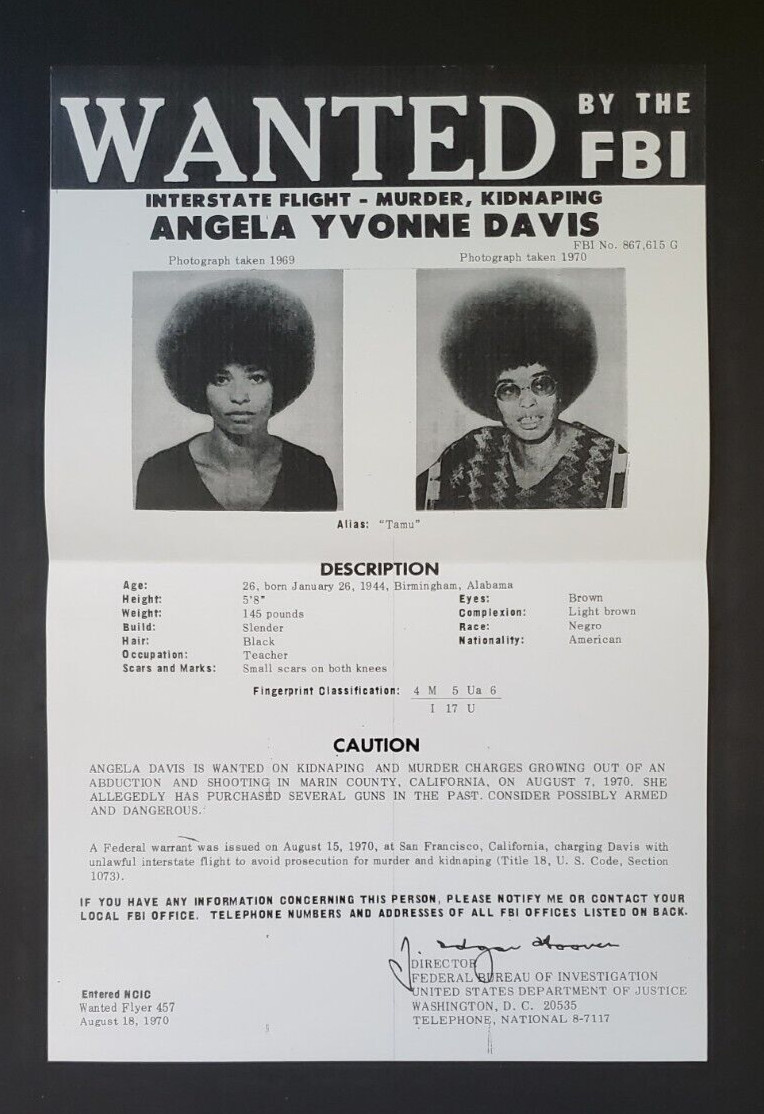 ANGELA DAVIS - 1970 FBI MOST WANTED POSTER - BLACK PANTHER PARTY - CIVIL RIGHTS