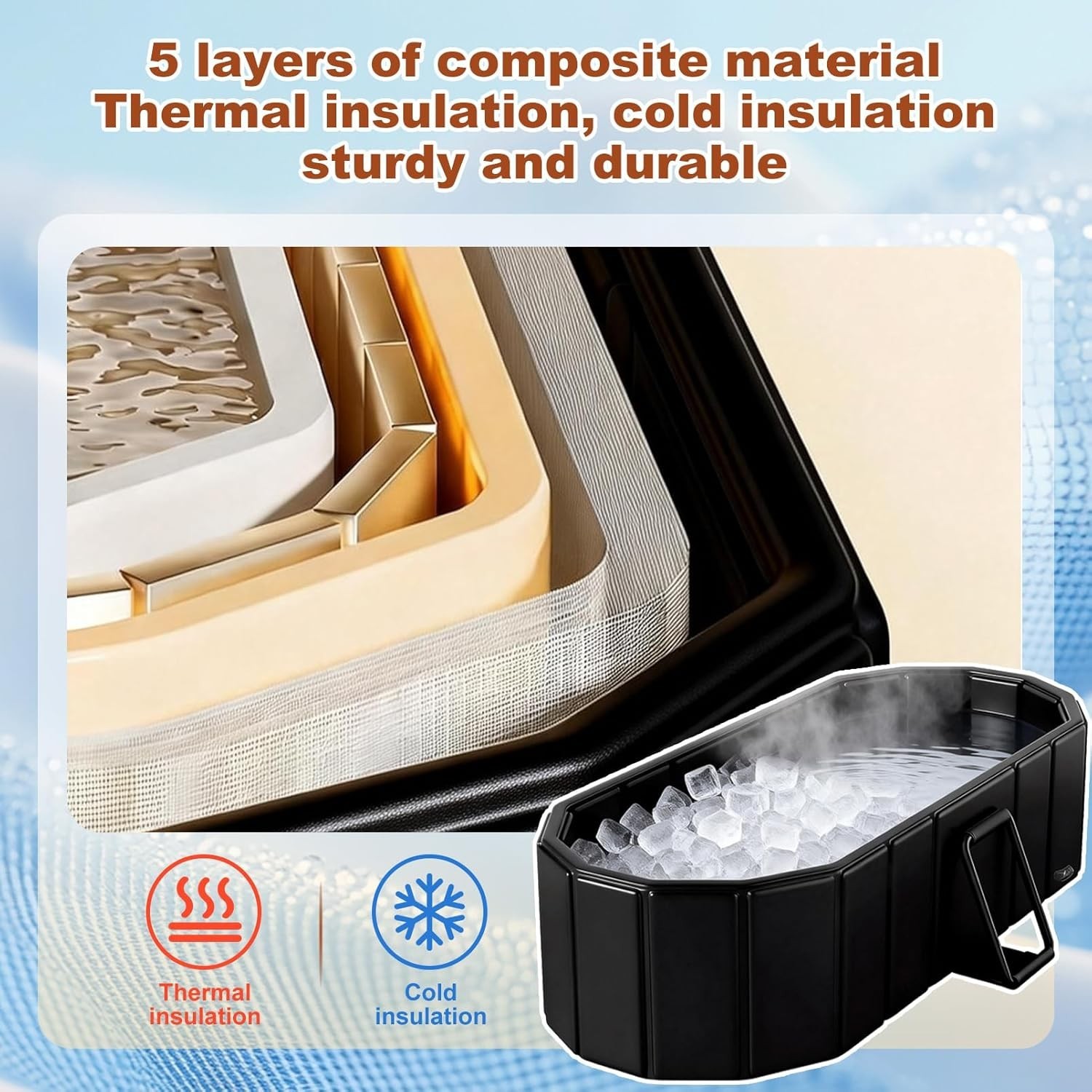 Portable Bathtub for Adult 59" Large Collapsible Cold Plunge Bathtub Foldable...