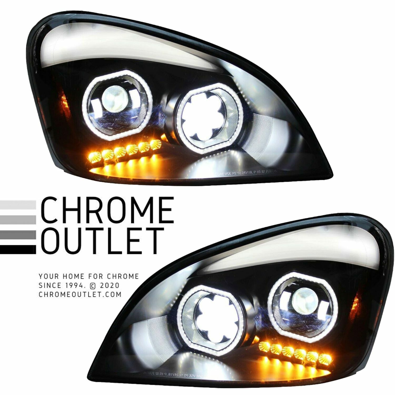 FREIGHTLINER CASCADIA 08-17 FULL LED HEADLIGHT BLACK PAIR (DRIVER & PASSENGER)
