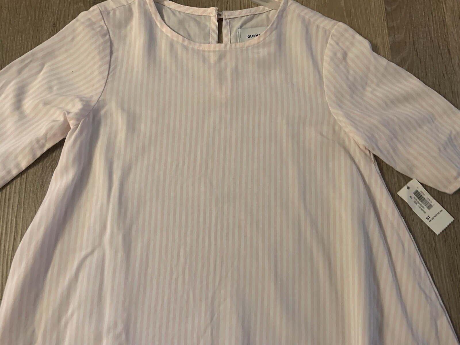 (NWT) Old Navy Girls Size 5T Pink & White Striped 3/4 Sleeve Lightweight Dress