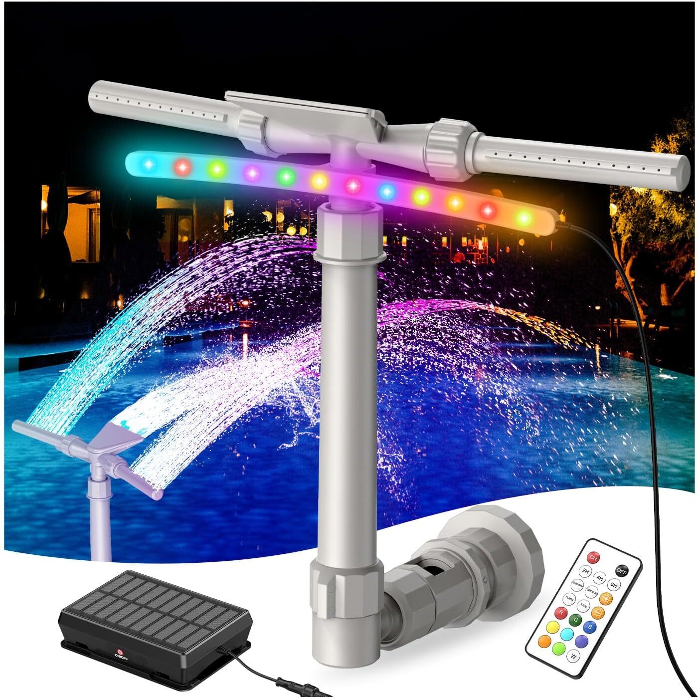 Solar Pool Fountain with 9-Color LED–360° Adjustable Spray for Above Ground Pool