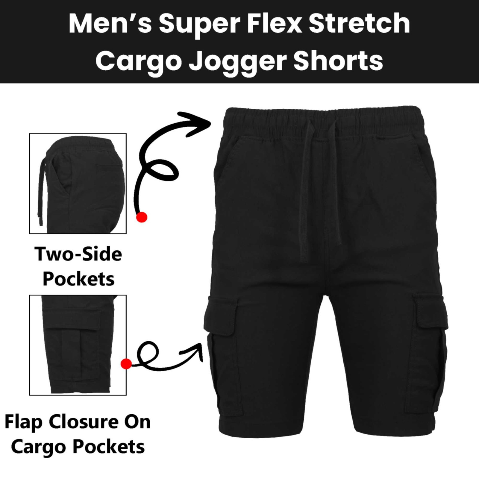 Men’s Flex Cargo Shorts with Elastic Waistband and Drawstring – Comfortable Fit