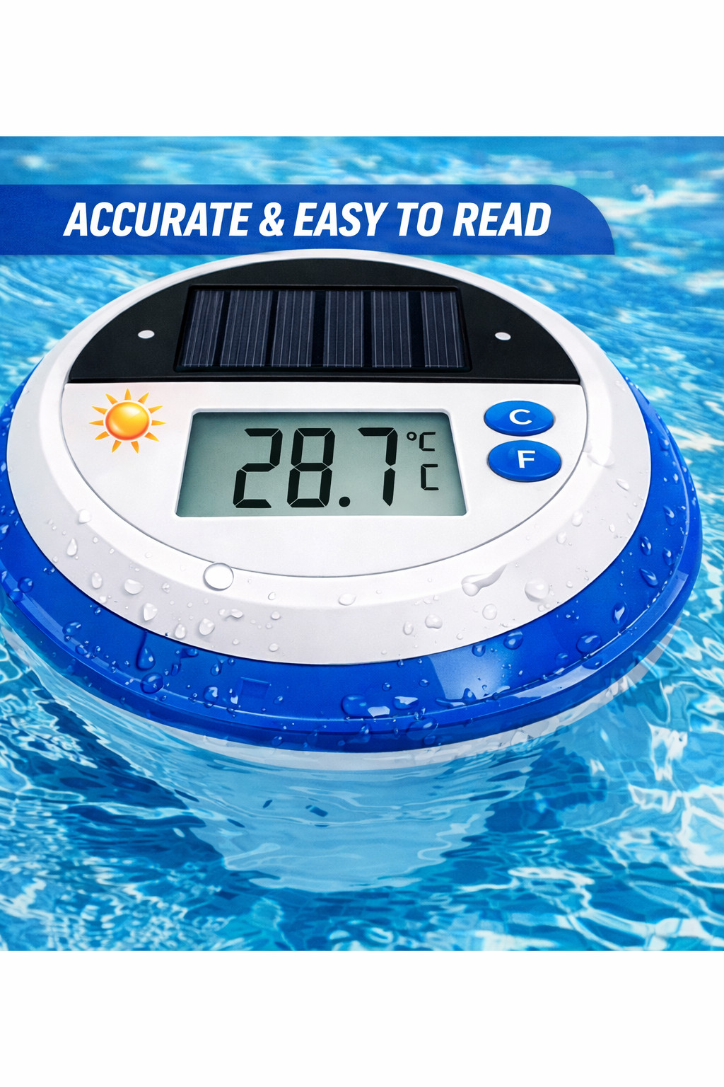 Solar Digital Pool Thermometer Floating Waterproof LCD Spa Hot Tub Temperature