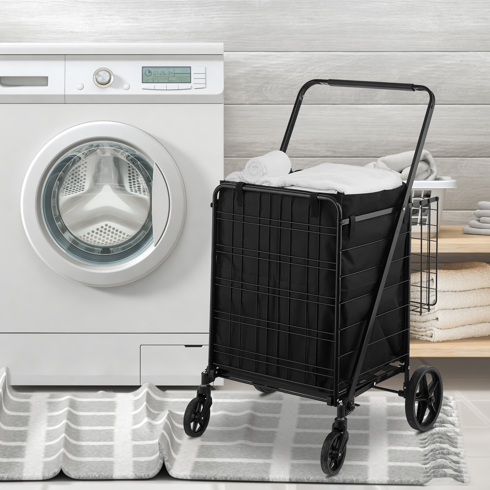 Folding Shopping Cart Rolling Grocery Cart with Double Baskets 330 LBS Shop