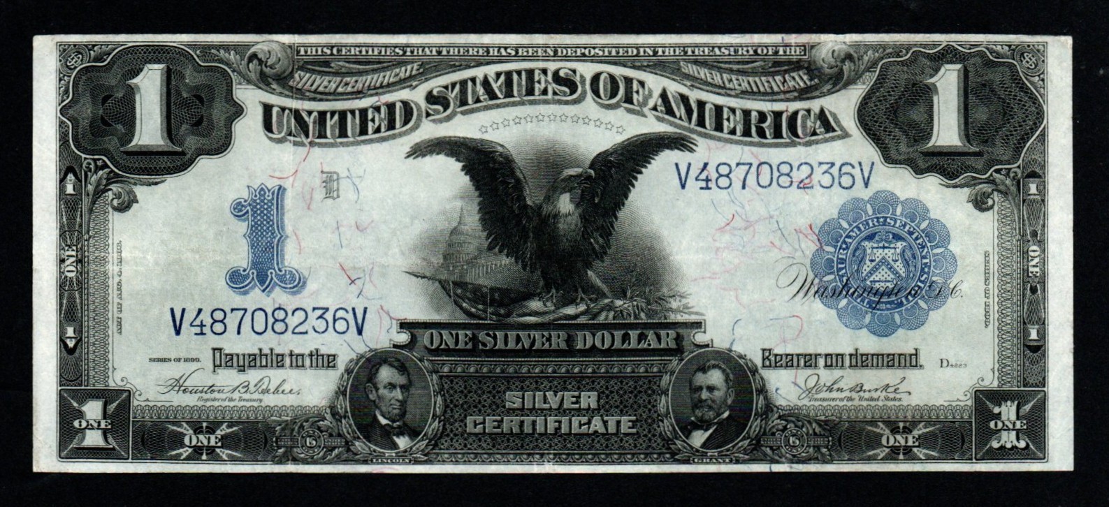 1899 $1 CRISP VF+/XF BLACK EAGLE LARGE SIZE Silver Certificate!