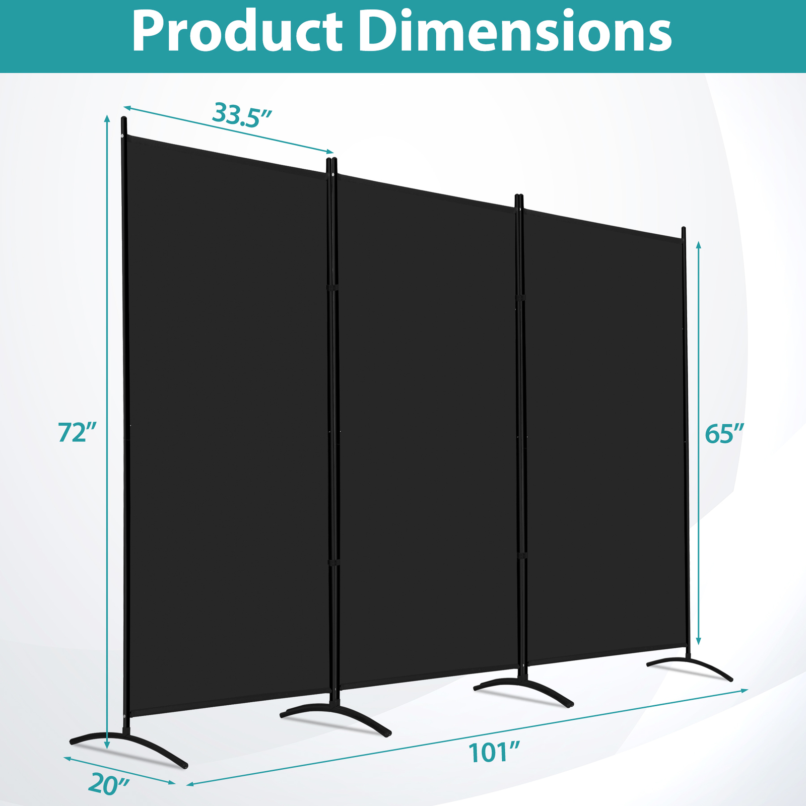 3 Panel Room Divider 6 FT Tall Folding Privacy Screens Partition Separator Black