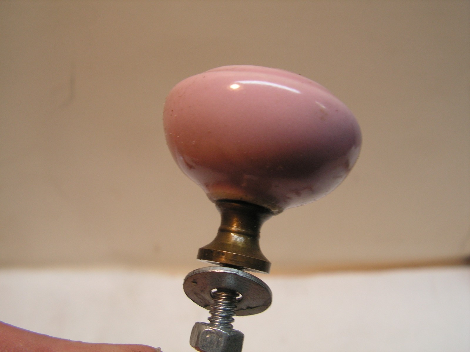 4 Vintage Porcelain Drawer Pull Handle PINK SPIRAL Cabinet Knobs NICE!