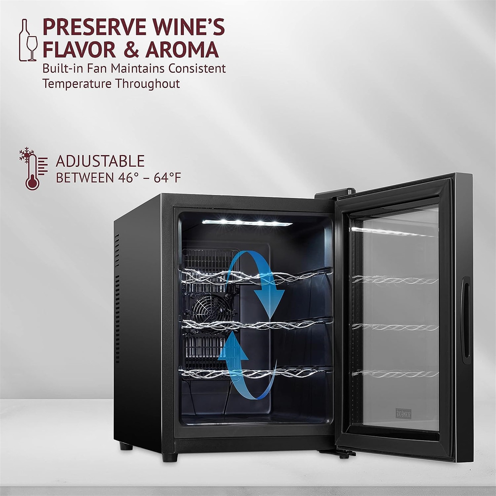 Schmécké 12-Bottle Thermoelectric Wine Cooler, Small Countertop Wine Fridge