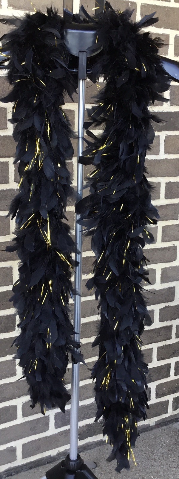 Vintage  Real Feather Boa Black w Gold Tinsel Accent 75" Long Costume