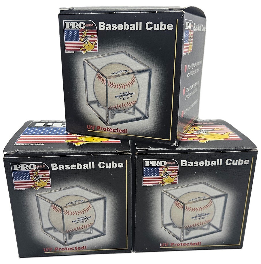 (3 Count) Pro-Mold Ball Cube IV Square Baseball Holder Display Case UV Protected