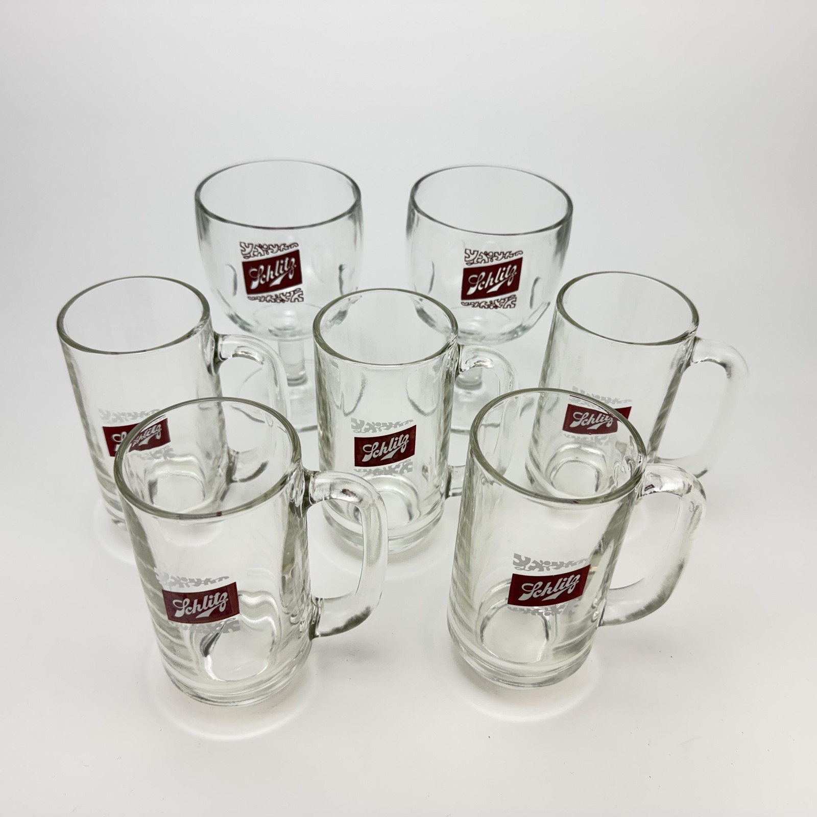 Vintage Schlitz Beer Glasses Mugs Goblets Set of 7 Barware Advertising Lot