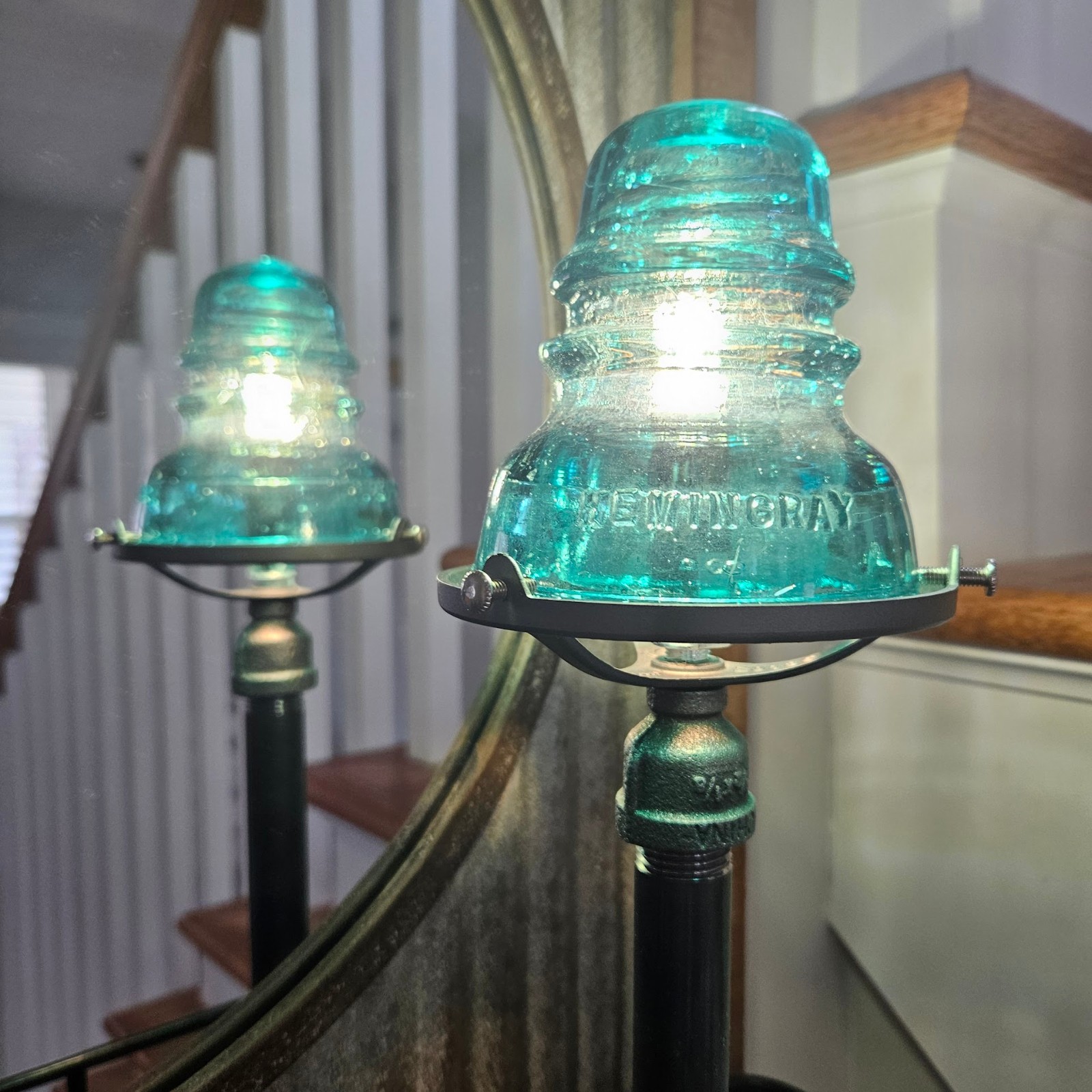 Glass Insulator and Industrial Pipe Table Lamp. Steampunk Lamp.