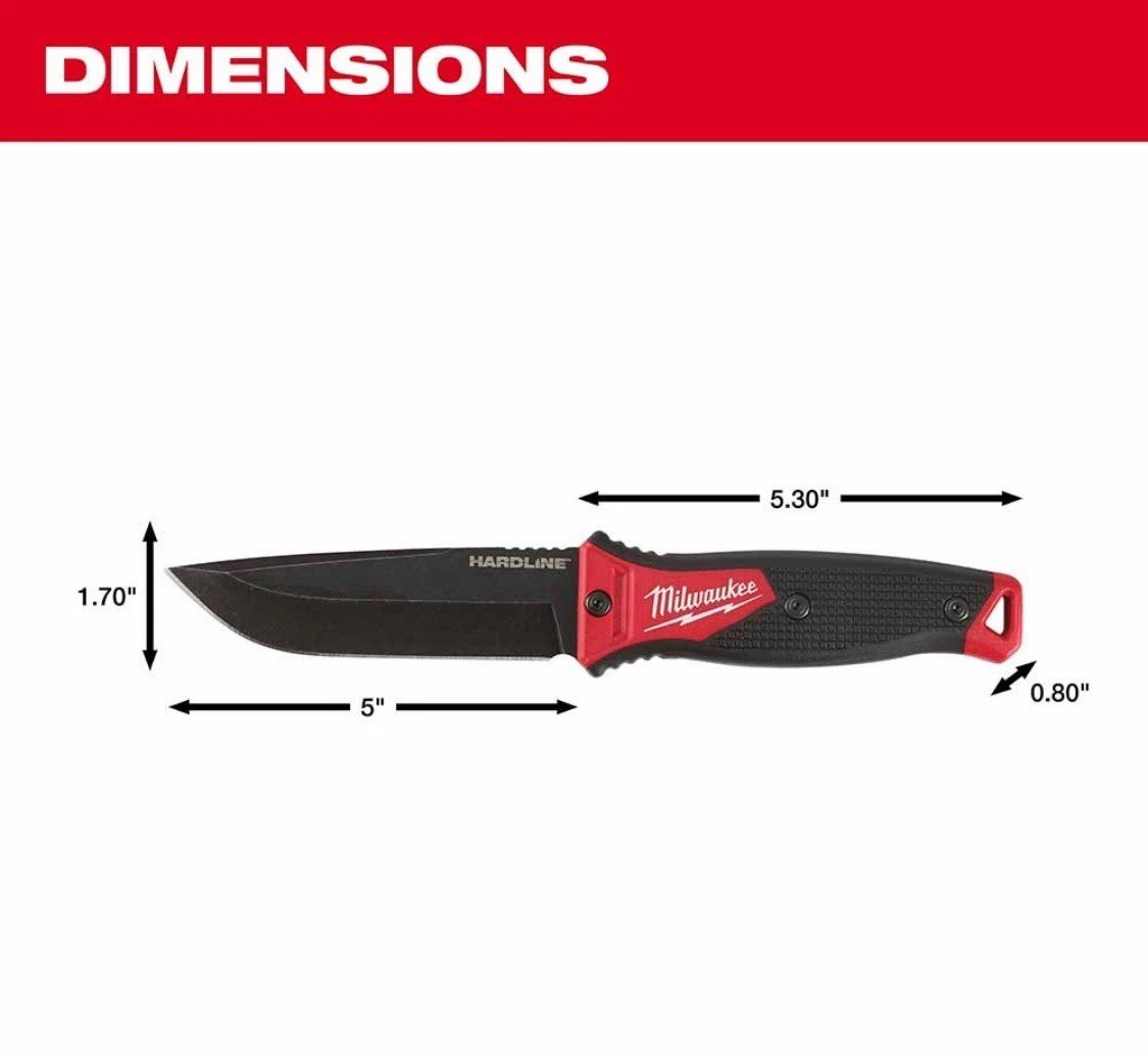 Milwaukee 5-Inch HARDLINE Full Tang Fixed Blade Knife Lifetime Warranty
