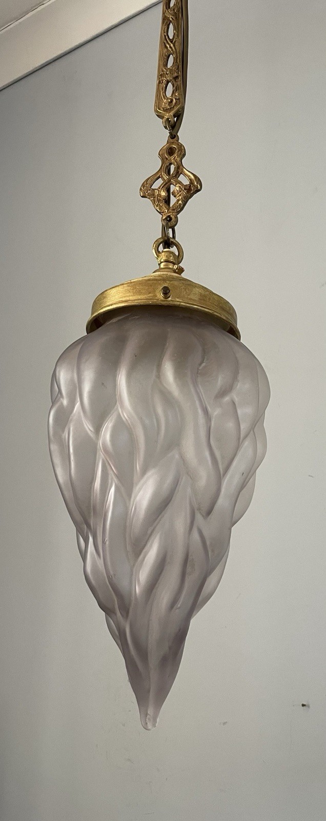 Art Deco French Ceiling Light With Hand Blown Flame Shade And Brass Fitting