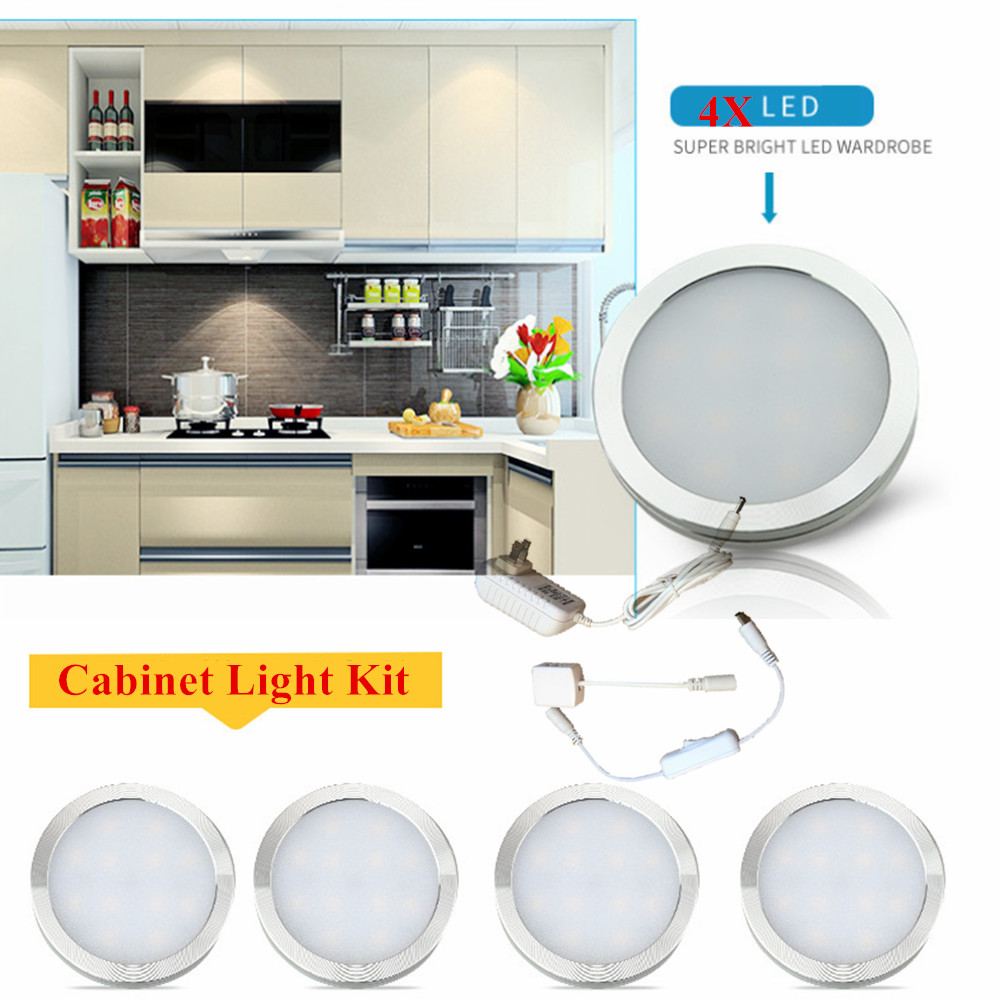 4PCS Under Cabinet LED Lighting Kit Hardwired Wall Puck Light Lights Wired US