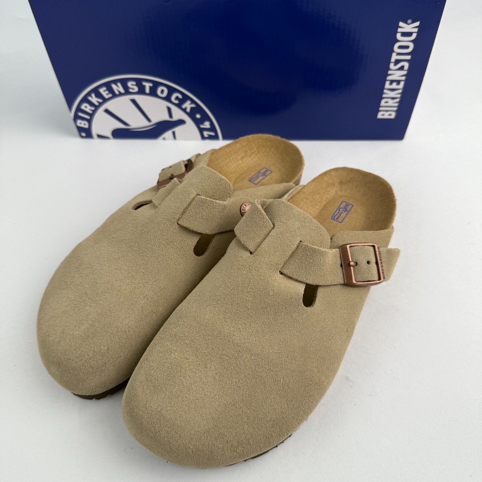 Birkenstock Boston Suede Leather Taupe Soft Footbed Shoes Clog Select Size
