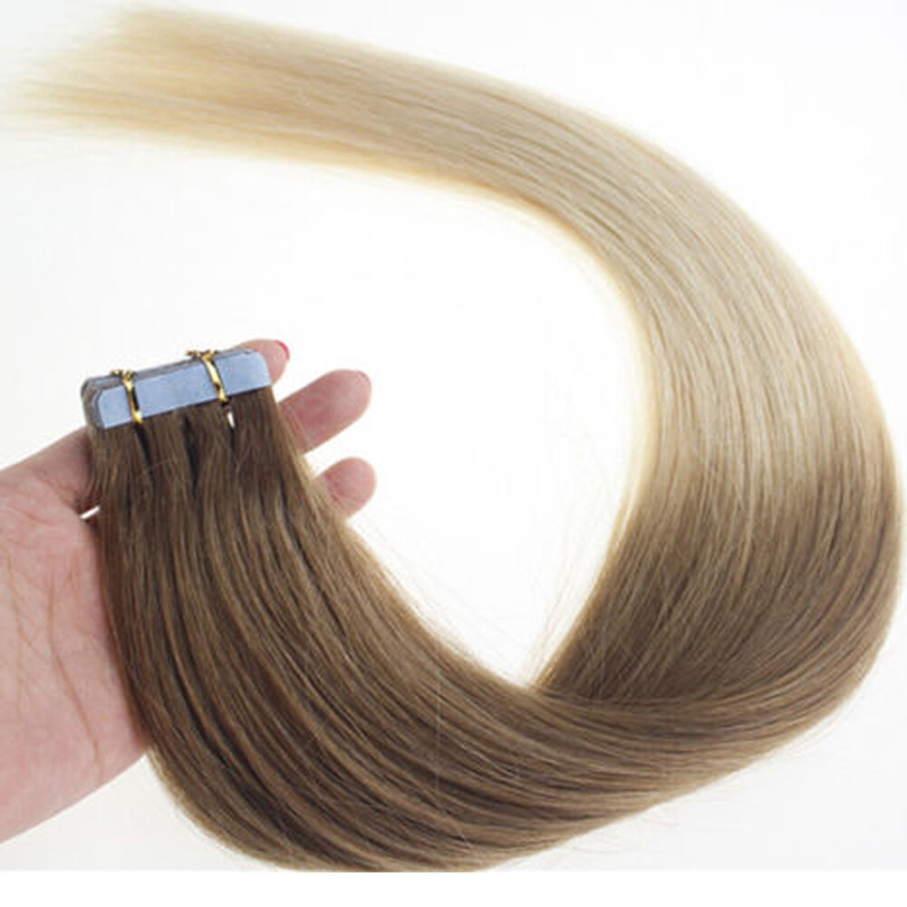 Seamless Tape In Human Hair Extensions Skin Weft Russian Hair Full Head 80pieces