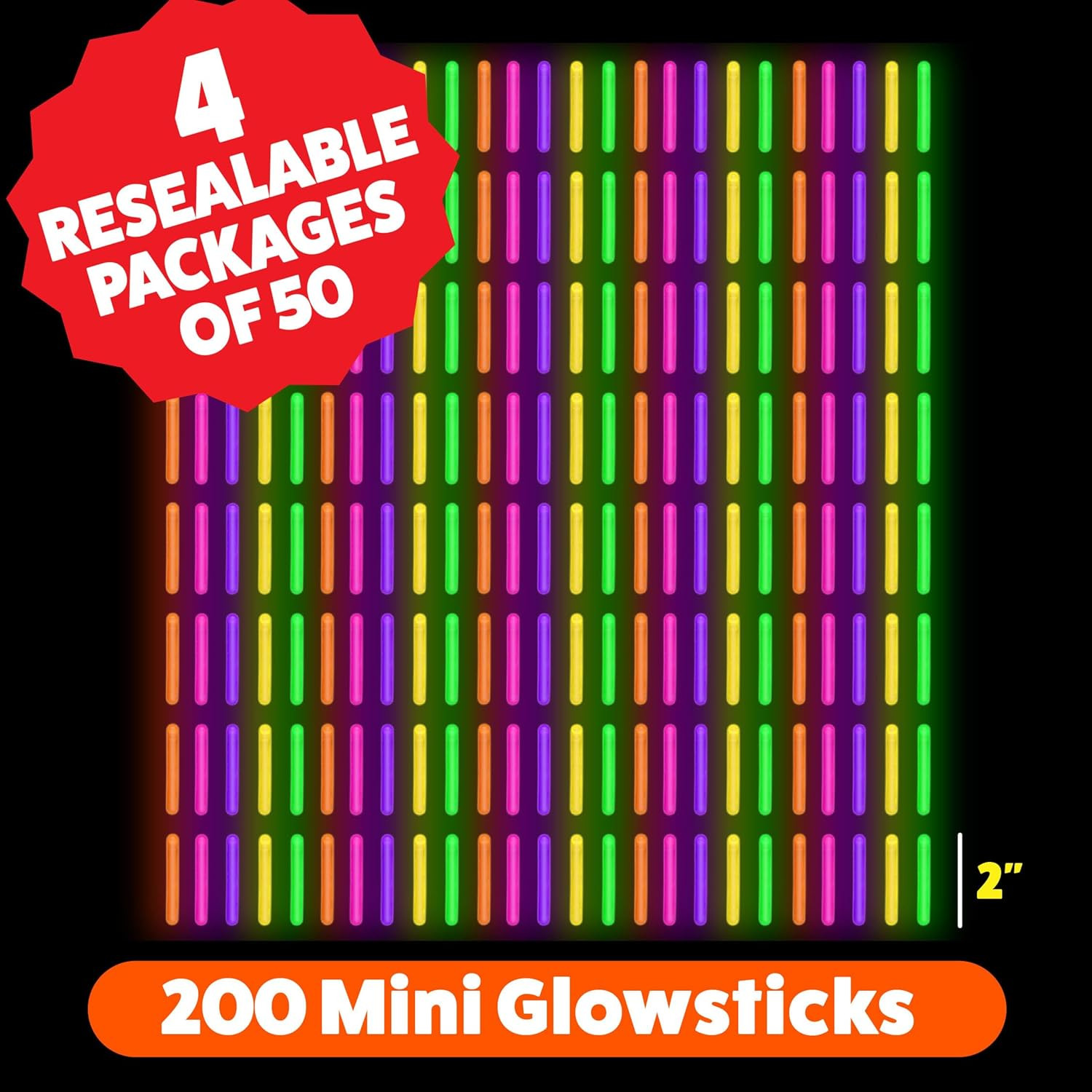 Mini Glow Sticks 200 Pack Glow-In-The-Dark Small, for Easter Eggs, 5 Colors, Neo