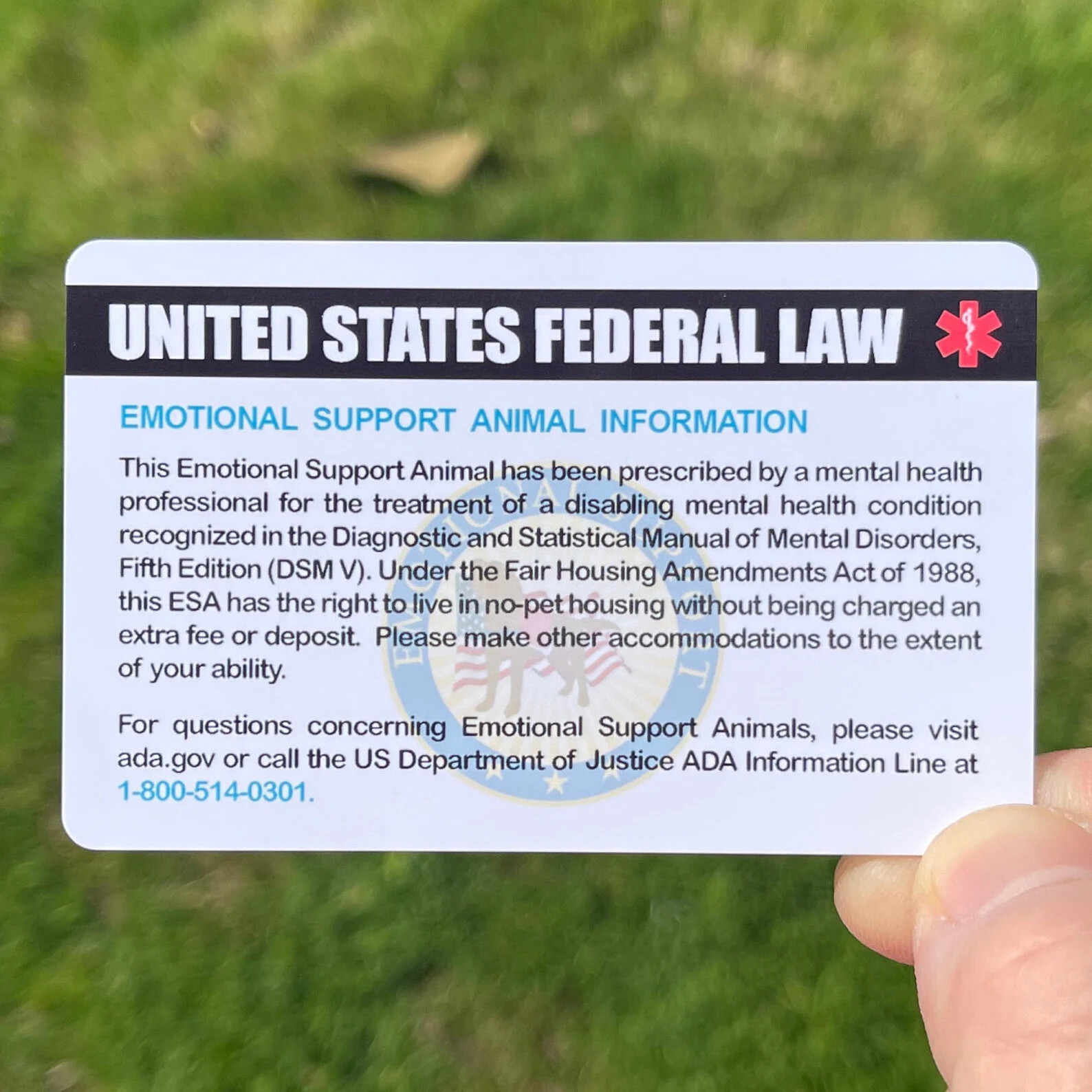 ESA ID CARD FOR EMOTIONAL SUPPORT DOG / CAT ANIMAL / SERVICE DOG - HOLOGRAPHIC