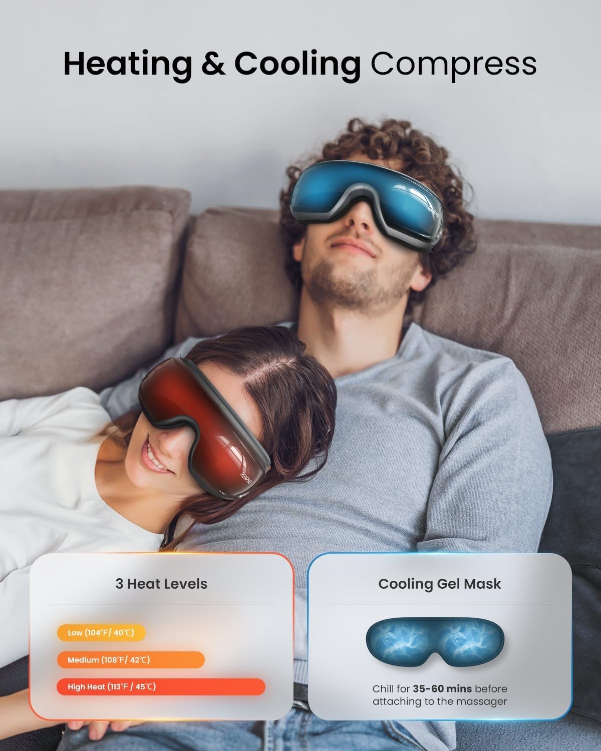 RENPHO Eye Massager with Heat and Cooling for Migraines Voice Control Eye Mask