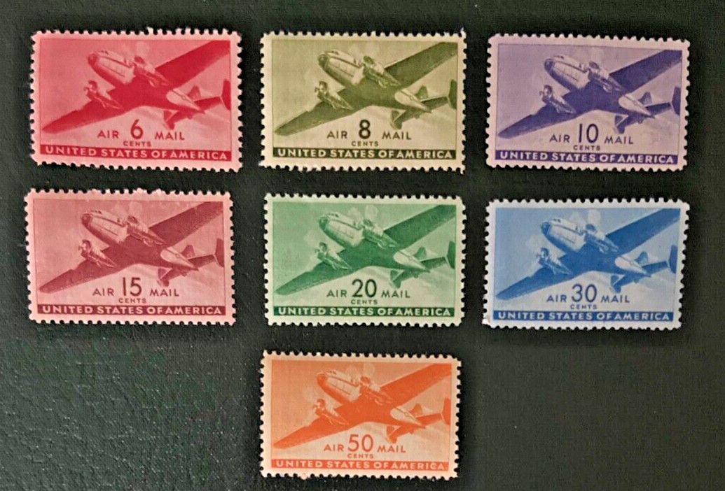 US STAMPS SC# C20-C22 & C25-C31 6c-50c Airplane & Trans-Pacific Airmail Sets MNH