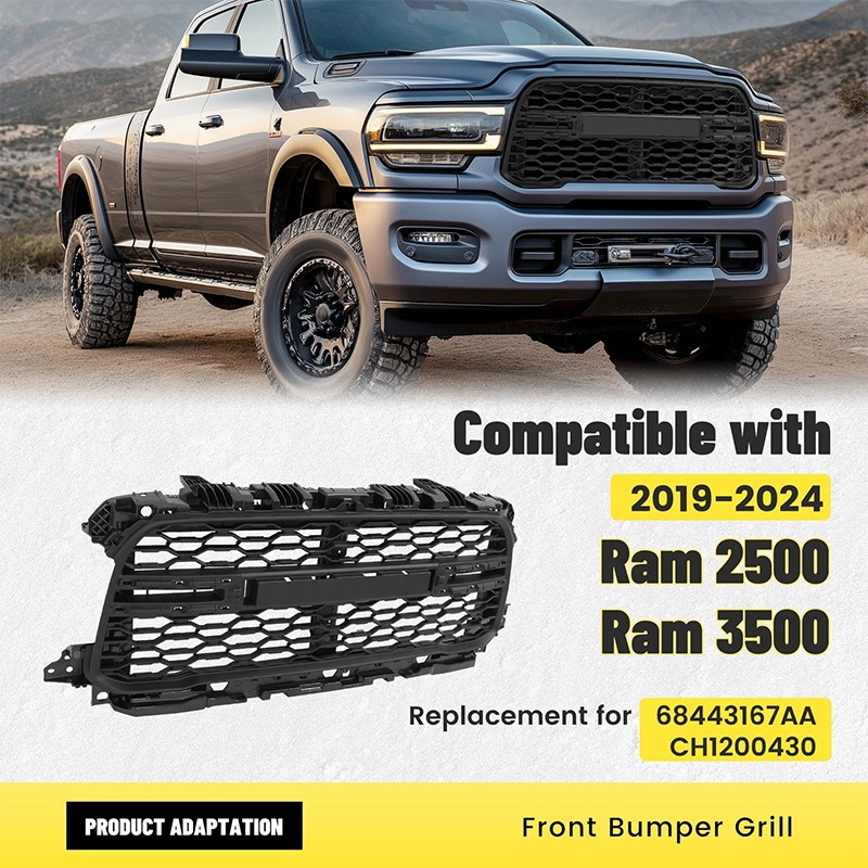 New Chrome Front Bumper Grille Grill Fits 2019-2024 Ram 2500 3500 104-11311G US