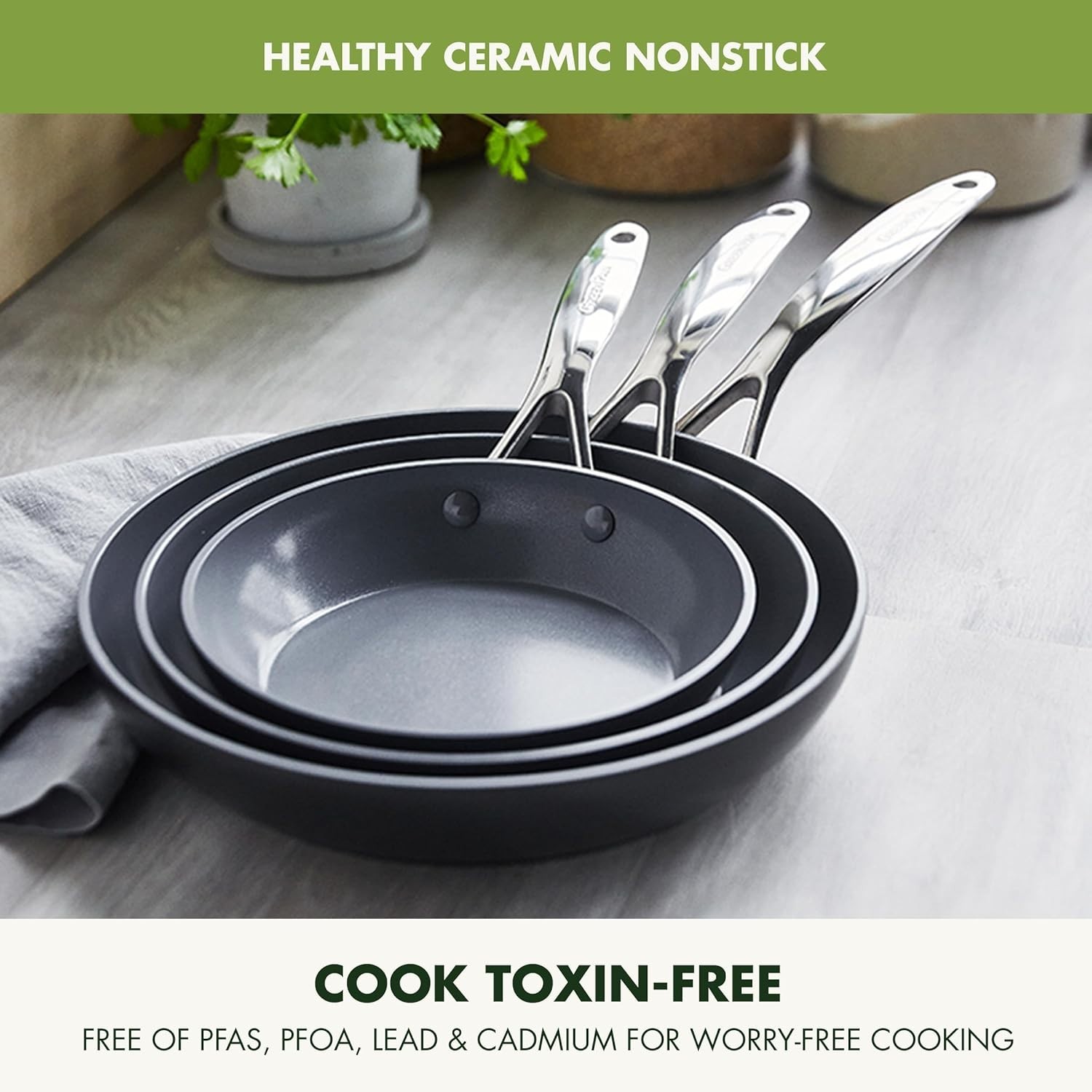 GreenPan Valencia Pro Hard Anodized Healthy Ceramic Nonstick 8 9.5 and 11 Fry