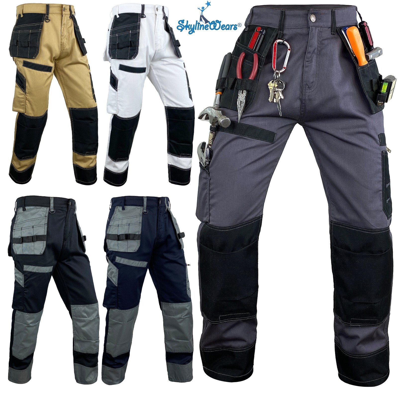 Heavy Duty Mens Cargo Work Pants Tactical Utility Trouser With Knee Pads Pockets