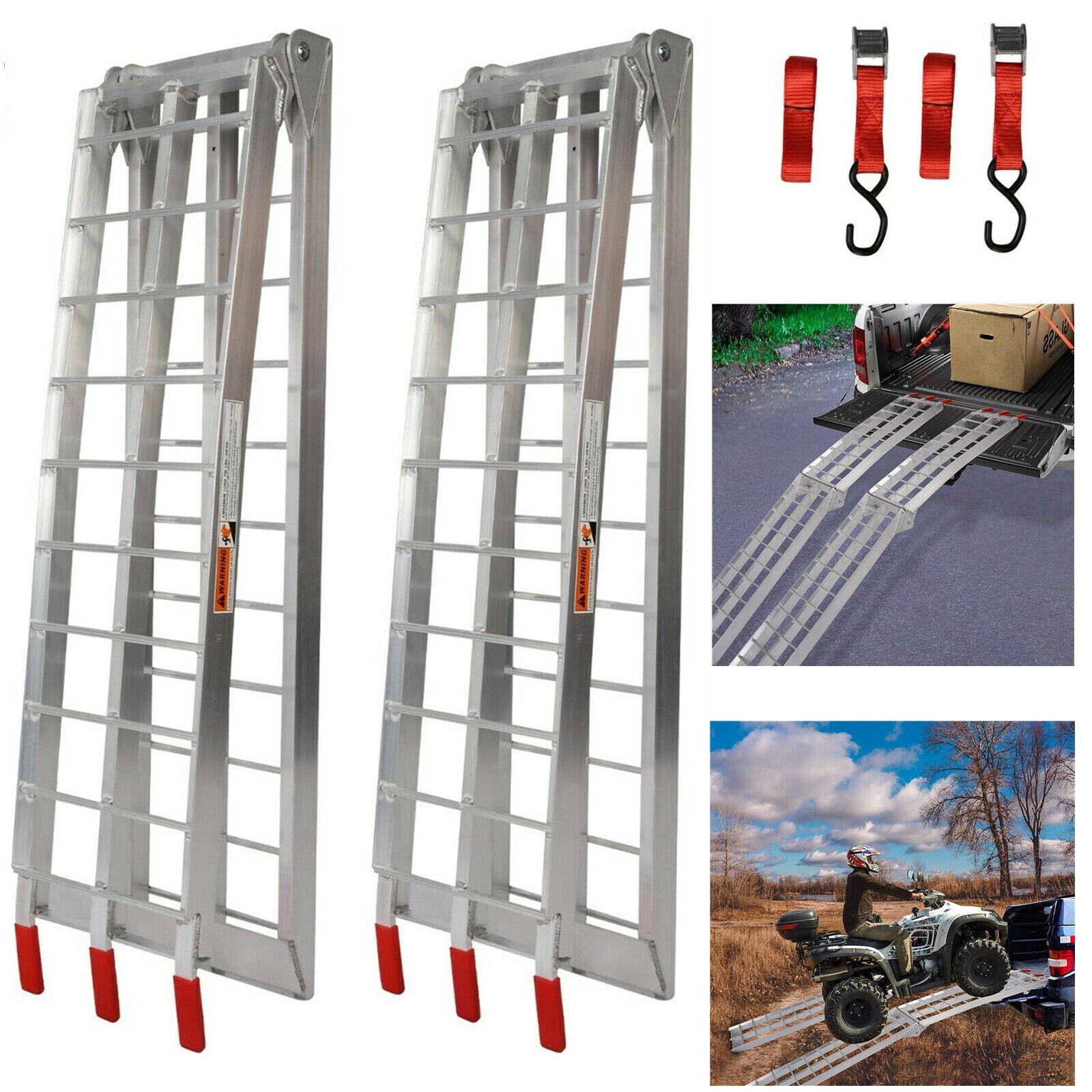 VILOBOS 7.5' Set of 2 Truck ATV Folding Aluminum Loading Ramps 1500 lbs Capacity