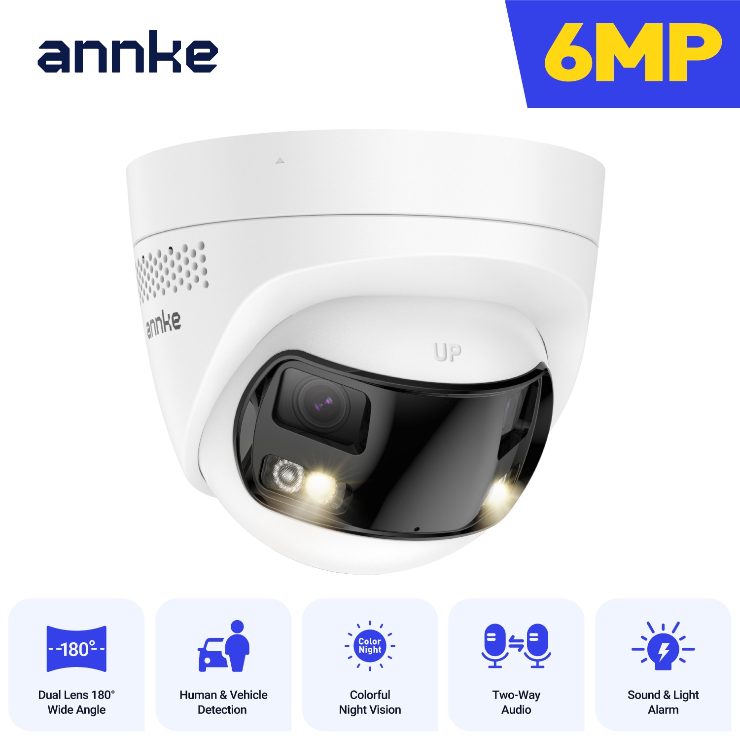 ANNKE 6MP POE Security IP Camera Dual Lens Outdoor Color Night Two-Way Audio AI