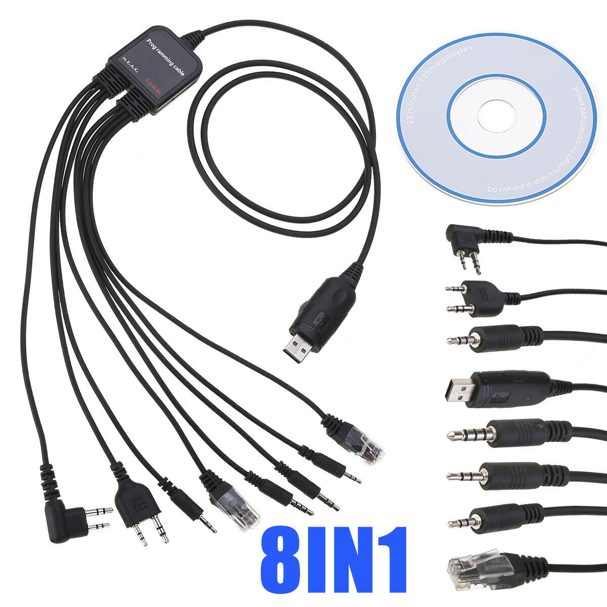 8 in 1 USB Programming Cable+Software CD For Motorola Baofeng Kenwood HYT Radio