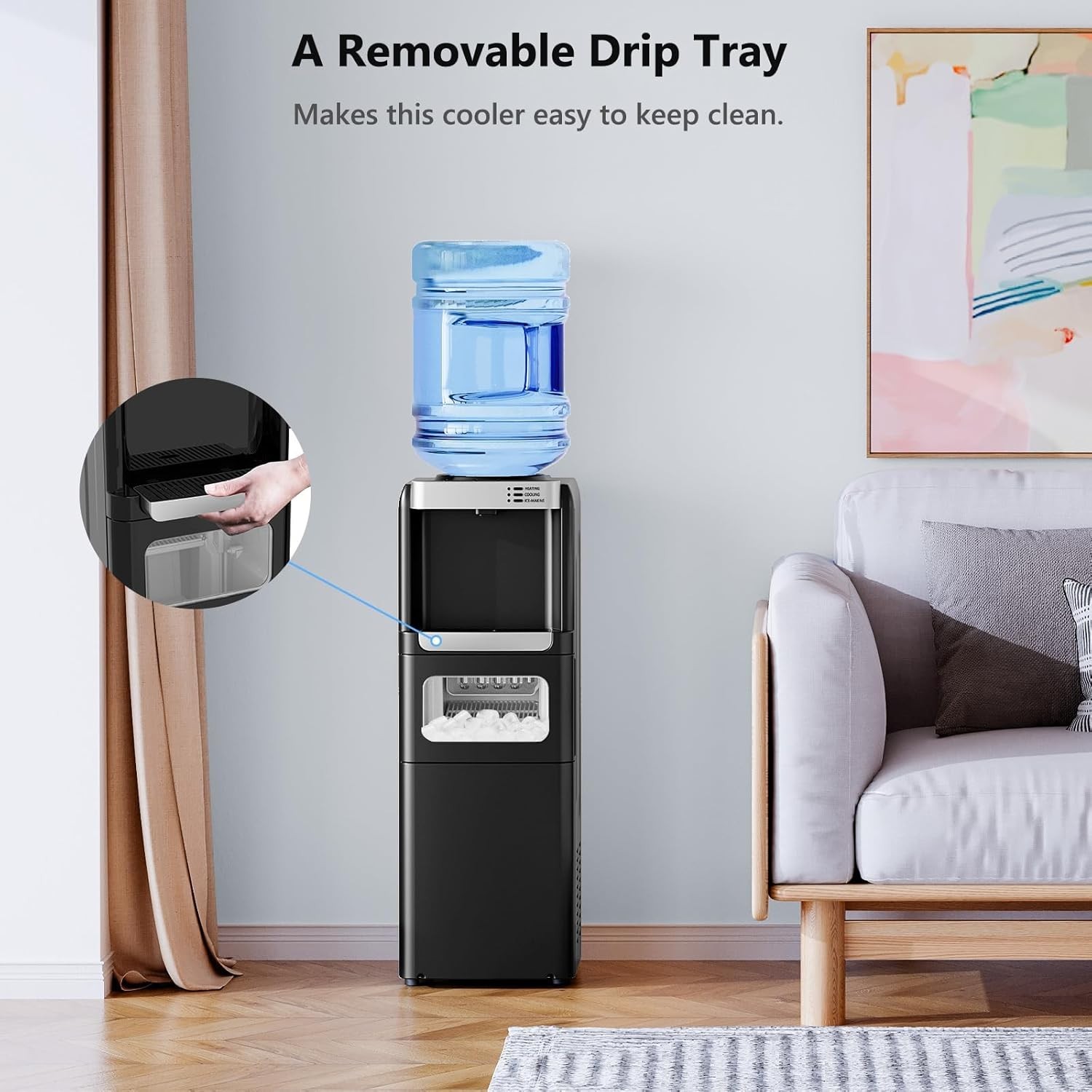 Water Dispenser with Ice Maker Function, Top Loading Hot and Cold Water Cooler