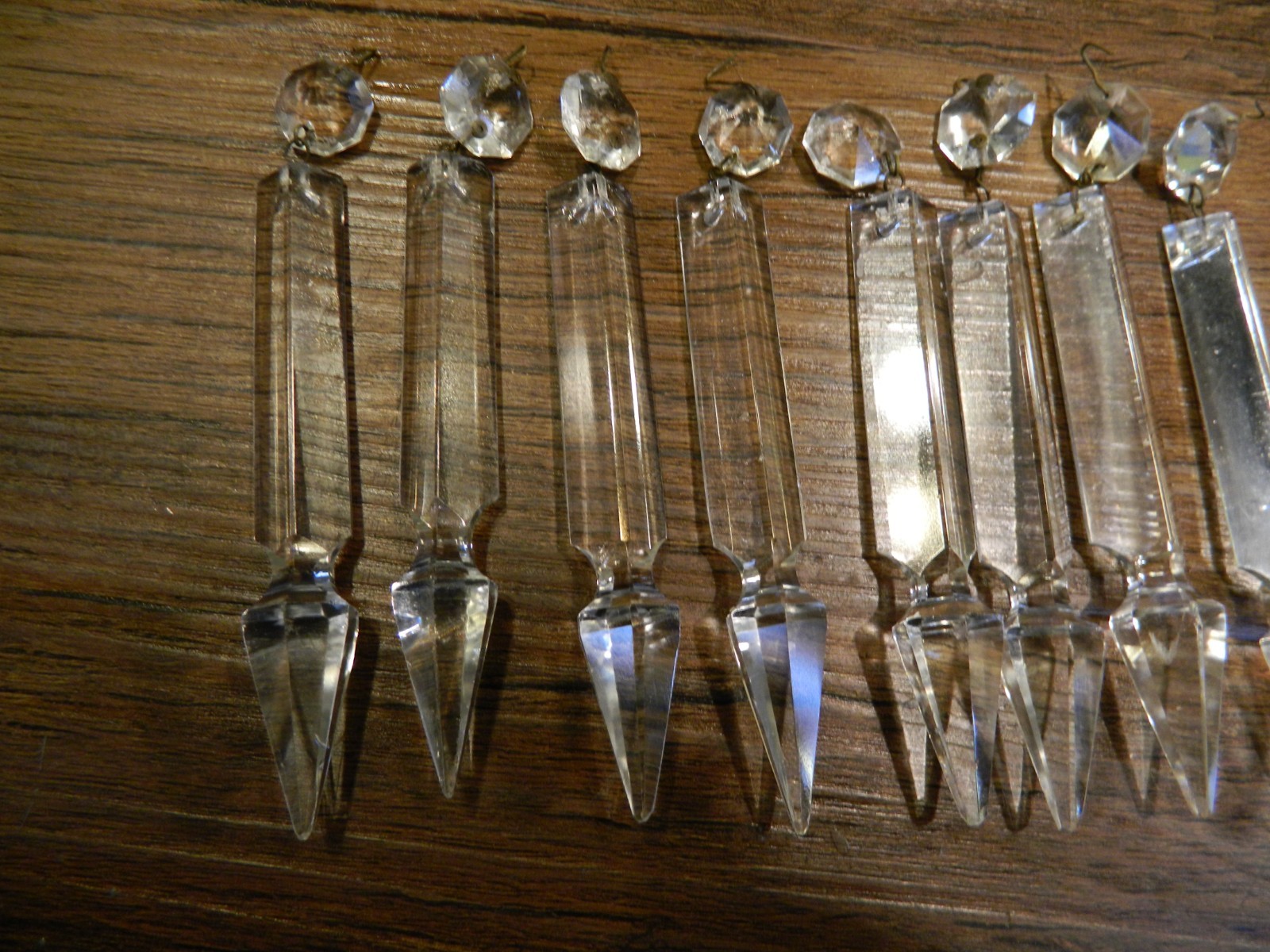 Vintage Set of 10 Prisms 3 Sided Crystal Prism Spears w/ Buttons 4 3/4" Long