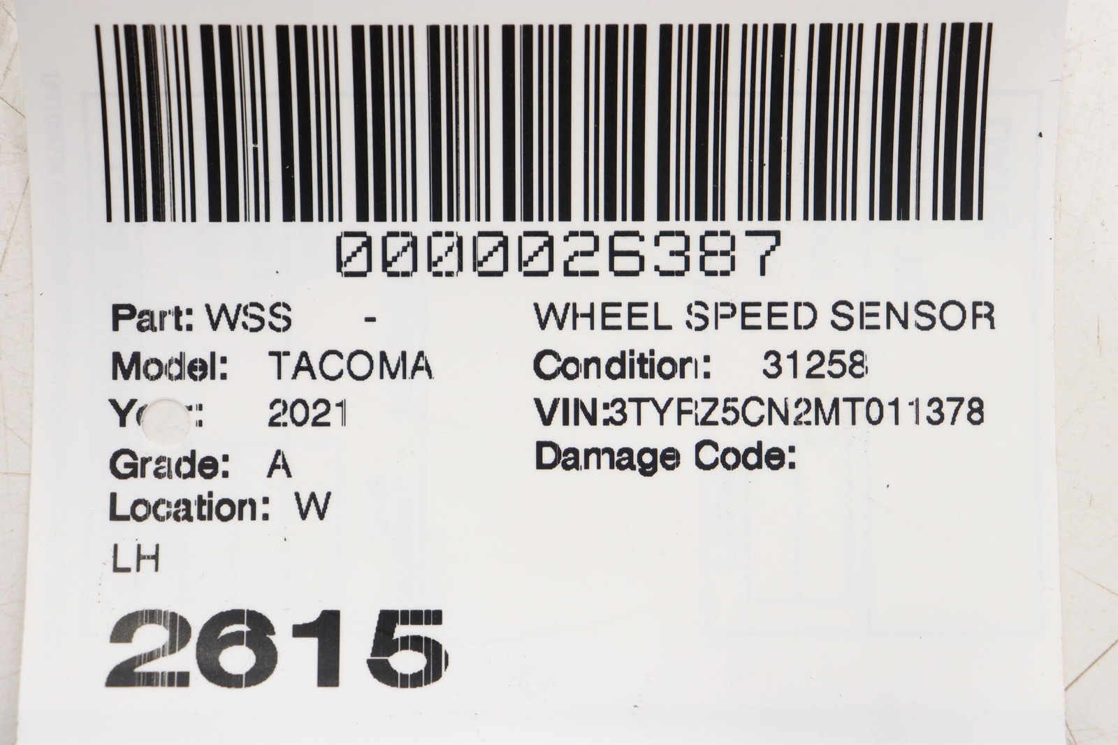 2016 - 2023 TOYOTA TACOMA FRONT LEFT DRIVER SIDE ABS WHEEL SPEED SENSOR WIRE OEM