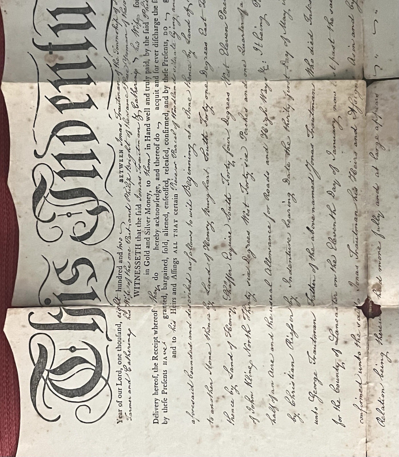 Orig. 1802 Property Deed, Elizabeth Township, Lancaster County, Pennsylvania PA