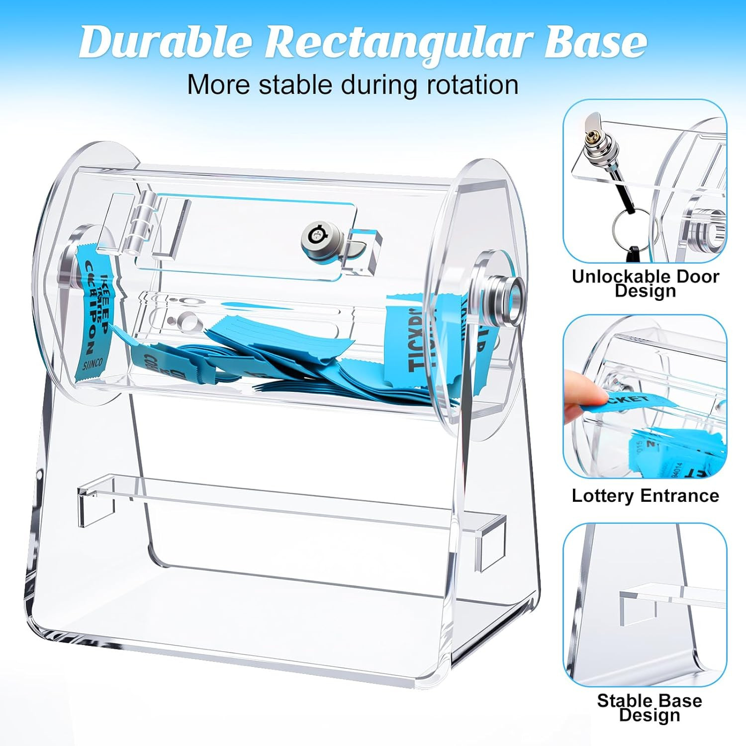 Acrylic Raffle Drum,6.69 X 3.94 X 7.09 Inch Small Clear Raffle Ticket Spinner Bo
