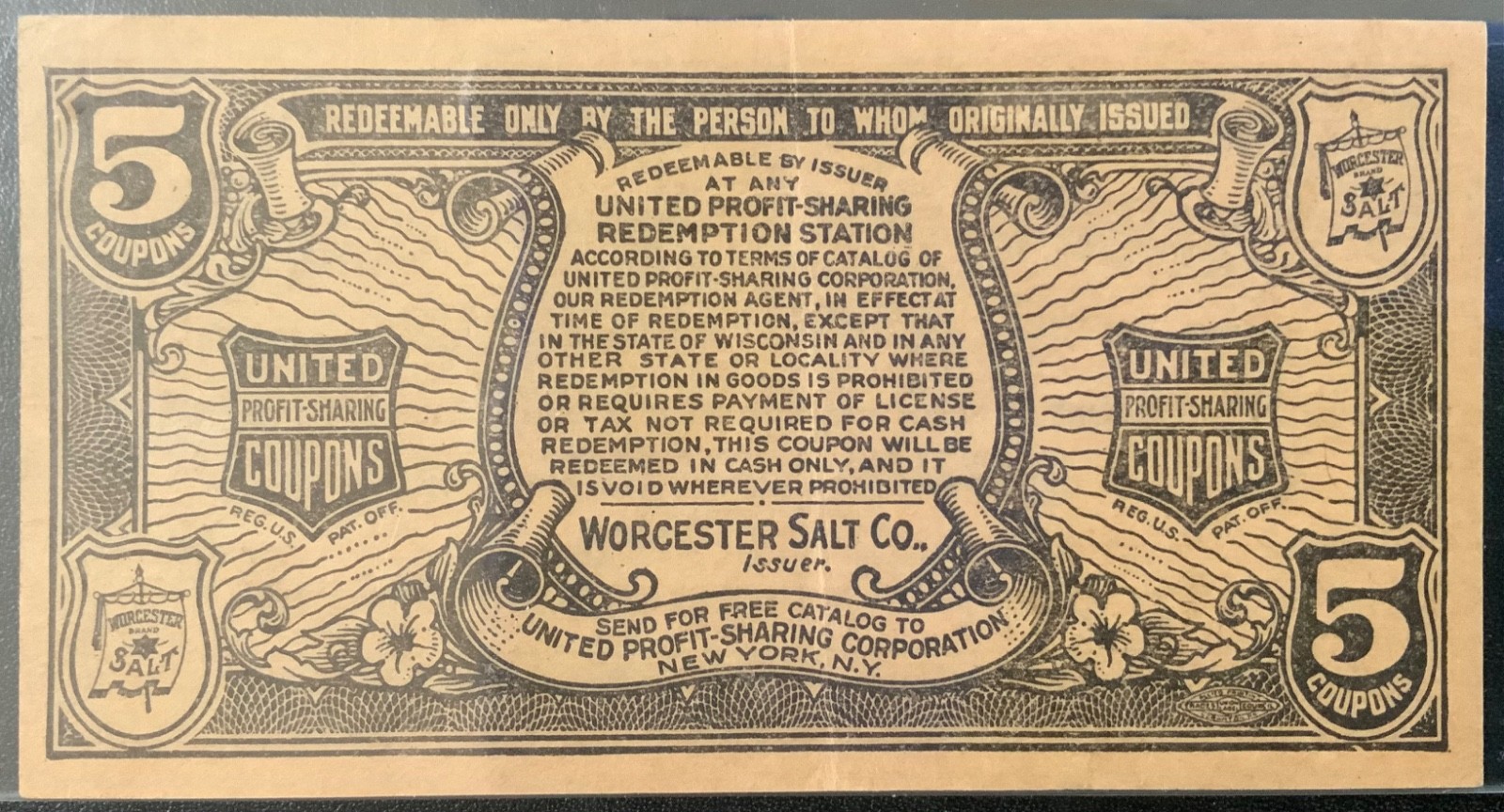 1930’s WORCESTER SALT COMPANY VINTAGE 5 COUPONS!