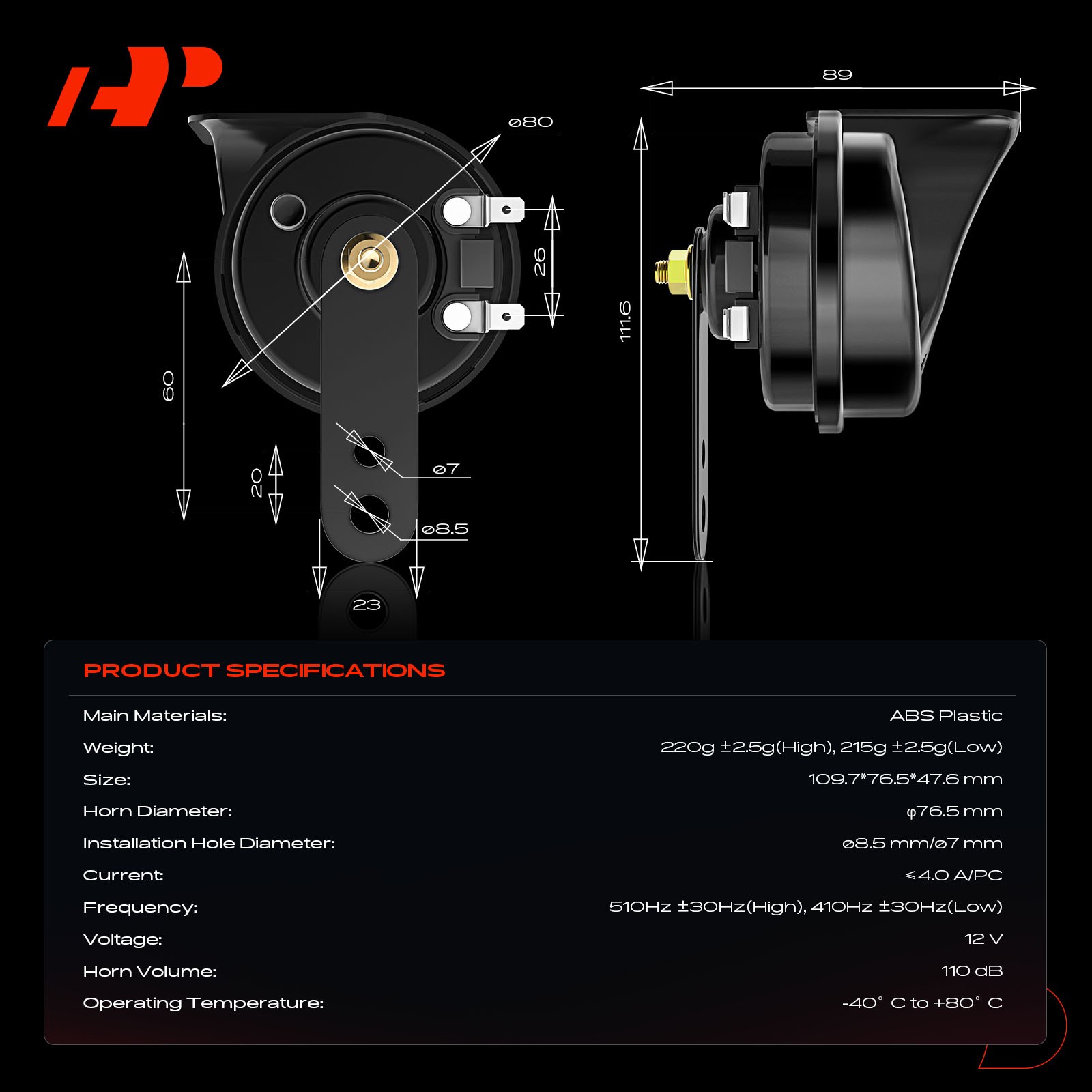 A-Premium 1 Set Car Snail Horn w/ 2 Connectors for Hyundai Elantra Sonata Kia
