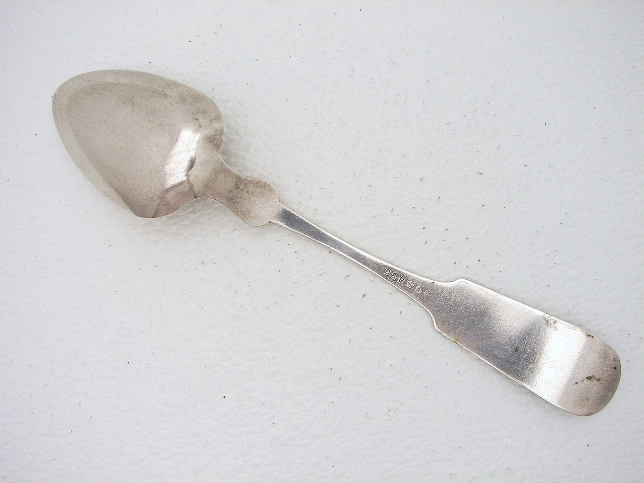 Early American Coin Silver Serving Fiddle End Spoon Early Hallmarked P&R